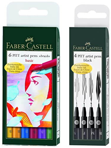 Image of Faber-Castell Pitt Artist Basic Color Pen Set - Pack of 6 & Faber-Castell Pitt Artist Color Pen Set - Pack of 4, S, F, M, B, Ink Multicolor