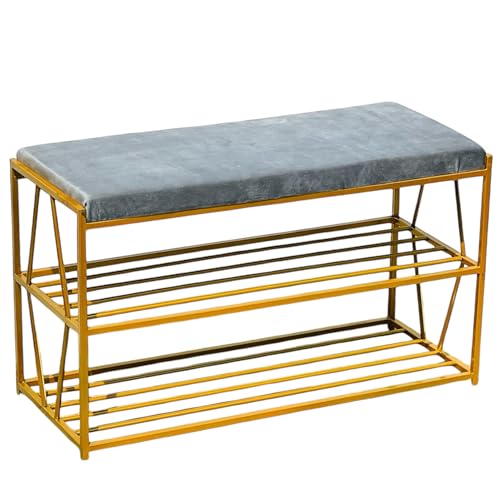 Image of Bench for Bedroom - Changing Stool With Shoe Cabinet and Rack - Free Installation Household Entrance Seat With Cushion
