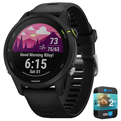 Garmin 010-02641-20 Forerunner 255 Music GPS Smartwatch Black Bundle with 2 YR CPS Enhanced Protection Pack