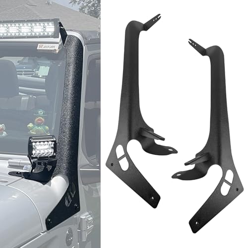 ADTOPI for JL Windshield A-Pillar Mounting Bracket 52 Inch LED Light Bar Brackets Steel Windshield Frame Mount with Black Powder Coating, Compatible with Jeep Wrangler JL JLU & Gladiator JT 2018-2021
