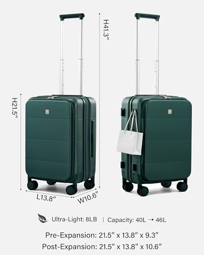 Image of Hanke Hardside Expandable Carry On Luggage, 20 Inch Top Opening Trunk Luggages with Spinner Wheels, All-PC Hard Shell Carry-On Suitcase, Lightweight & TSA Airline Approved (Blackish Green, 46L)