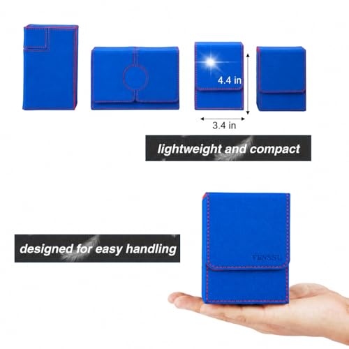 Image of Venssu MTG Deck Box for Commander Display,Card Deck Box Fits 100 Double Sleeved Cards,TCG with 2 Dividers and 1 Toploader (Blue and Red)
