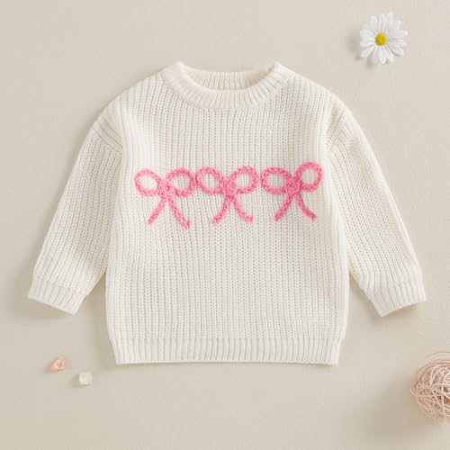 Baby Girl Sweater Bow Floral Fall Winter Knit Sweaters Toddler Infant Newborn Crewneck Sweatshirt Pullover2