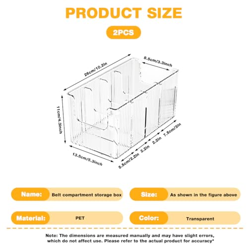 Image of HASTHIP Belts Organizer Case, Pack of 2 Clear PET Ribbed Organizer Box, Compartmentalized Storage Case with Flexible Divider Inserts, Wardrobe Belt Holder, 13.5x26x11cm