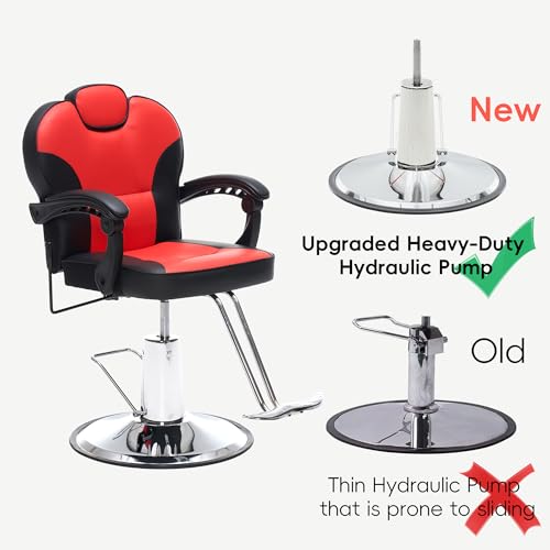 Image of Barber Chair with Heavy Duty Hydraulic Pump, Salon Chair for Hair Stylist, 360 Swivel 90-140 Backrest Reclining Chairs, Portable Height Adjustable Hair Chair for Barbershop (Red-Plain)