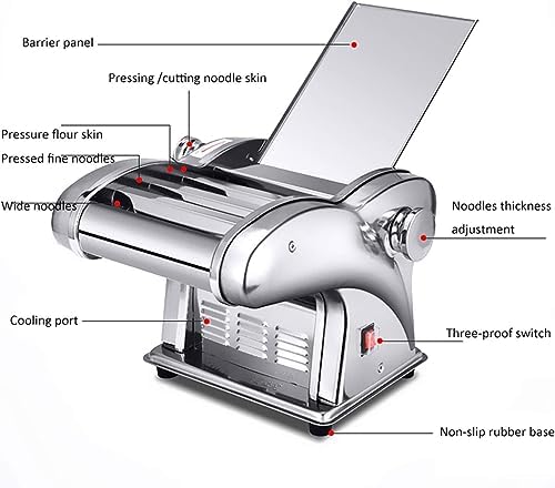 220V Commercial Pasta Maker, 135W Automatic Noodle Machine, Stainless Steel Dough Roller & Cutter, Multifunctional Pasta Maker with 3 Blades for Dumplings & Wontons