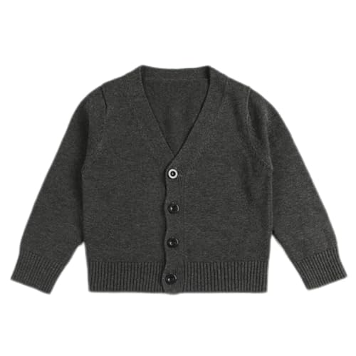 Image of HAOLUKI Baby Boys Girls Button Closure Cardigan Toddler Cotton Knit Sweater Solid Color V-Neck Cardigan School Uniforms