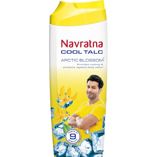 Navratna Cool Arctic Blossom Talc | Instant Sweat Absorption and Cooling Relief |Body Odour Protection | Long Lasting Freshness and Fragrance, Thanda