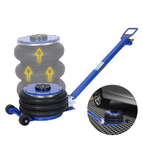 Air Jack - 5 Ton/11000 Lbs Triple Bag Air Jack Pneumatic Jack 3-5 s Fast Lift Up 15.5in Airbag Jack with Adjustable Long Handle Heavy Duty Air Bag Jack Lift for Cars Garage Repair, Blue