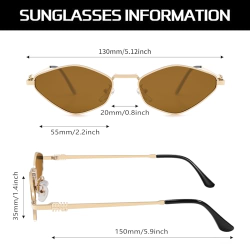 Retro Irregular Metal Sunglasses for Women Men, 2025 Trendy Vintage 90s Chic Small Narrow Gold Frame Sun Glasses4