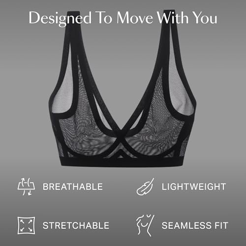 Image of EBY Sheer Mesh Bralette for Women Seamless Wireless Bra with Support - Without Metal Wire