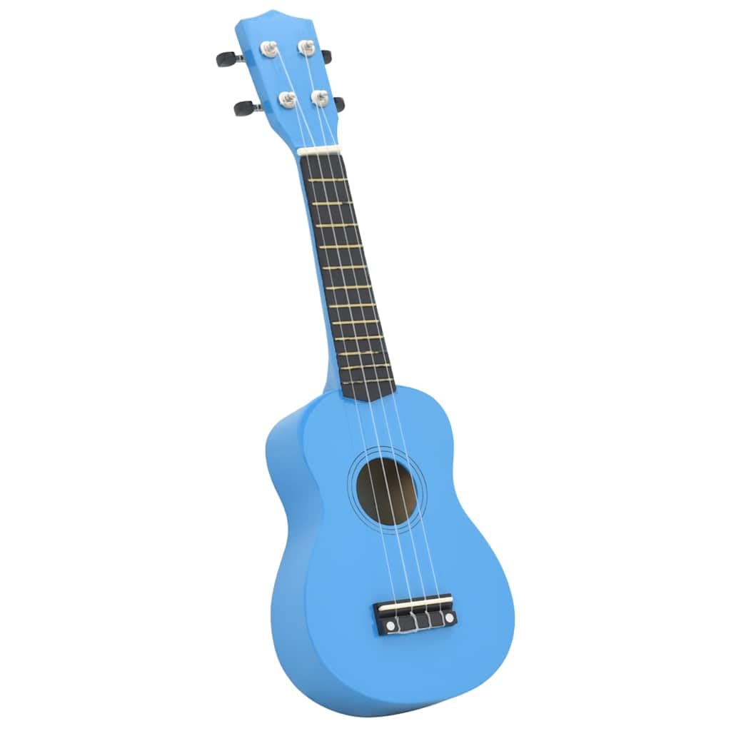 Ukulele soprano da 58,4 cm, set per principianti in legno di tiglio, con custodia e plettri, strumento di apprendimento per bambini e principianti, colore: azzurro