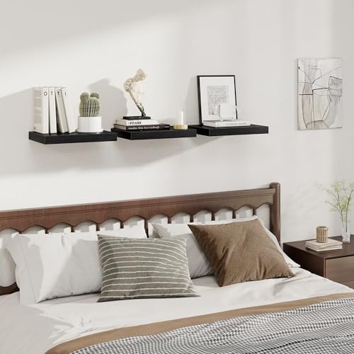 Image of Fun Memories 12 Inch Deep Floating Shelves, 16 x 12 Wooden Wall Shelves, Extra Deeper & Thicker Rustic Wall Mounted Storage Shelf for Fireplace, Living Room, Kitchen, Farmhouse, Black - 2Pack