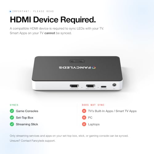 Image of Fancyleds 2.1 Fancy Sync Box Streaming Media Player TV LED Synced Backlight with HDMI 2.1, 4K 120Hz, 144Hz, 8K 60Hz, VRR, ALLM, 96 RGBW LEDs Per Meter Ambient Lighting (for 24 inch to 55 inch TVs)