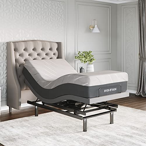 Sven & Son Twin XL Adjustable Bed Base Frame Platinum (Individual Head Tilt & Lumbar) + 10' Cool Gel Memory Foam Mattress and Adjustable Bed (TXL)
