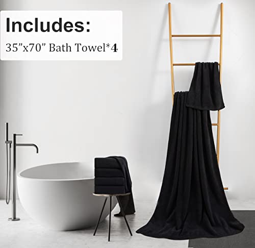 Black Bath Towels Set 35X70 Inches - Luxury 600 Gsm Oversized Bath Sheet Towel,Extra Large Microfiber - Quick Dry,Highly Absorbent,Super Soft Shower Towels Spa Hotel Bathroom Towel Set (4-Pack) #TOP5