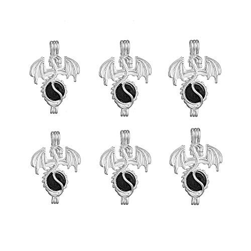 10pcs Animals Charm Locket Rhodium Plated Bead Cage Hollow Locket Charm Pendant - Add Your Own Stones, Rock to Cage,Add Perfume and Essential Oils to Create a Scent Diffusing Charms (Dragon style)