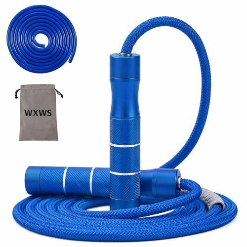 Image of Weighted Jump Rope - Heavy Jump Ropes with Adjustable Extra Thick Cable, Aluminum Handles, High-Speed Ball Bearings, Premium Skipping Rope for Workouts Crossfit Home Fitness MMA (Blue)