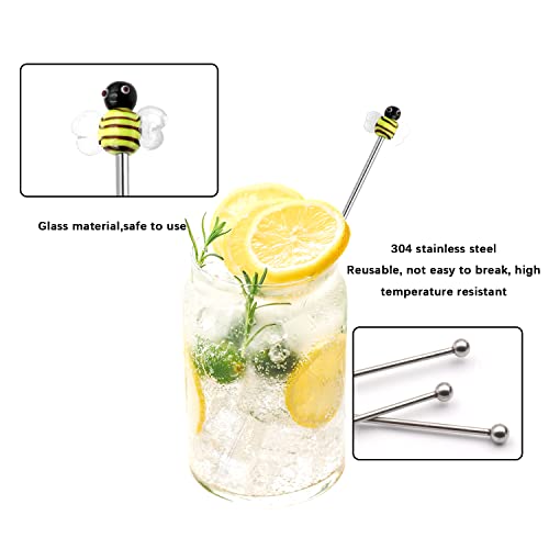 Reusable Stainless Steel Cocktail Coffee Drink Stirrers Stir Cocktail Drink Swizzle Stick With Bee Glass Decoration For Stir Beverage Coffee Cocktail Mixing Container (Green 5 Pack) #TOP2