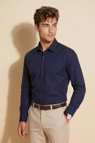 Image of Peter England Men's Cotton Slim Fit Ditsy Printed Full Sleeve Shirt