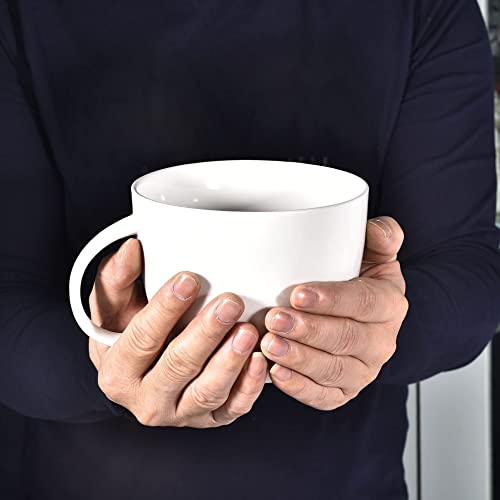 Large 30 Ounces (900Ml) Wide Ceramic Coffee Mug, Breakfast Cup, Noodle And Soup Bowl With Handle, Microwave-Dishwasher Safe Mugs For Milk, Tea, Fruit, Latte Coffee, Cereal, Ice Cream, White #TOP3