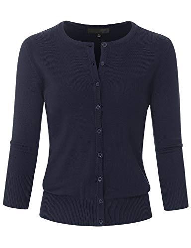 Image of Women's 3 /4 Sleeve Crew Neck Button Down Stretch Knit Cardigan Sweater (S-3XL)