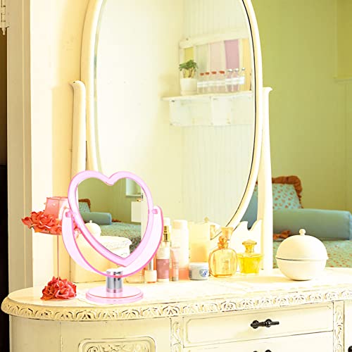 Fomiyes Tabletop Vanity Mirror Heart- Shaped Double Sided Magnifying Makeup Mirror Bathroom Bedroom Vanity Mirror Pink #TOP2
