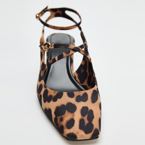 KysBloes Women Square Toe Slingback Heels Chunky Heel Ankle Strap Pumps Patent Leather Mary Janes Leopard Print Pumps with Buckle Shoes4