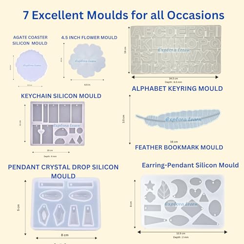 Image of exploralearn 185 Pcs Ultimate Resin Art Kit with 300g Epoxy Resin - DIY Alphabet, Jewelry, Keychains, Coasters & Bookmarks - Includes UV Lamp, Deburring Tool, Dried Flowers, Stickers & More