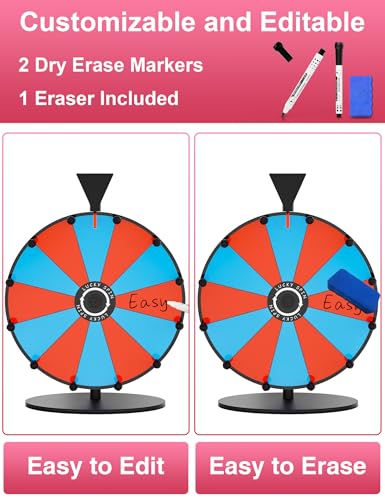 GSOW 12\" Color Prize Wheel, 12 Slots Heavy Duty Spinning Wheel, Editable Raffle Wheel Spinner with Dry Erase Markers & Eraser, Tabletop Spin The Wheel for Carnival Trade Show Fortune Spinning Game - Thumbnail 2