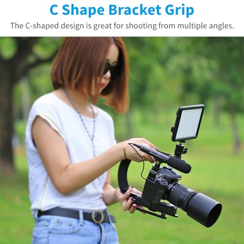 Image of Video Action Stabilizing Handle Grip, Professional C Shape Video Stabilizers with 3cold Shoe, 1 /4in Slidable Screw Handheld Camera Stabilizer, for SLR Cameras, Family DV Cameras