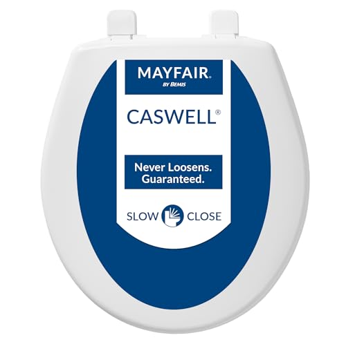 Mayfair Caswell Modern Slow Close Toilet Seat, Easy Clean Hinges and Durable Plastic Seat, Made in USA, Round, White