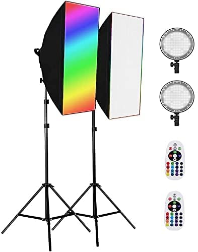 Andoer 20x28in RGB Softbox Lighting Kit, 4 Modes(Flash/Strobe/Fade/Smooth) with 85W Dimmable RGB LED Light, 79in Stand and Remote Control for YouTube, Tiktok, Studio, Wedding and Anniversary