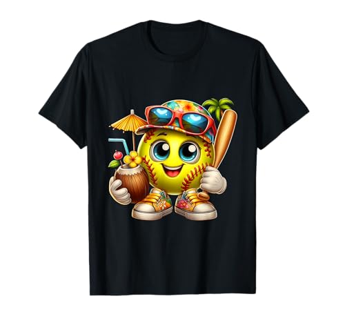 Funny Hawaii Softball Ball Hawaiian Tropical Summer Vacation T-Shirt