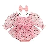 Amnnchya Baby Girl Pink Heart Tulle Puff Sleeve Valentine's Day Romper Dress (6-12 Months)