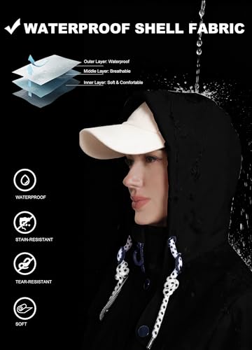 ATLASLAVA Regenjacke Damen Lang Wasserdicht Kapuze Regenmantel übergangsjacke Trenchcoat Outdoor Mantel Schwarz M