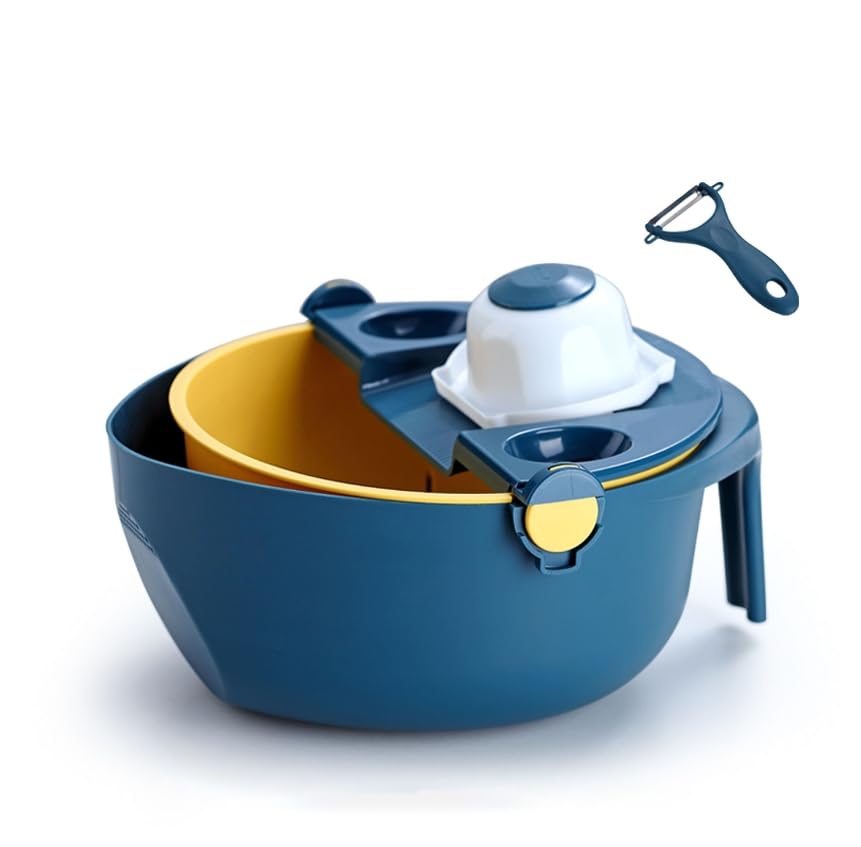 Luminexia Cortador De Verdura 5 en 1,Rallador De Verduras,Mandolina,Cortador De Verdura Manual con Organizador de Cuchillas,Protector de Mano y pelador,para Cebolla,ajo,Zanahoria,Patata,Ensalada