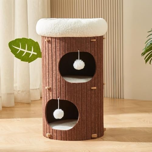 MiluFox ミニ・スリムタイプ 猫ツリー & ベッド一体型 屋内用 ドーム屋根・階段付き 省スペース 小型 2 層/多層 ツリーホール 猫ハウス (ブラウン,A-40*68cm)