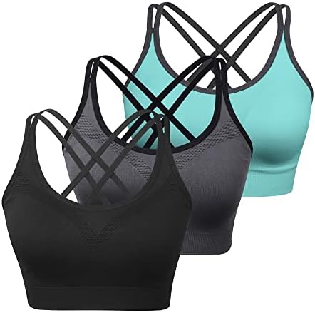 Women's Strappy Sports Bra Long-Line Sexy Open Back Medium Impact Removable Cups Gym Athletic Fitness