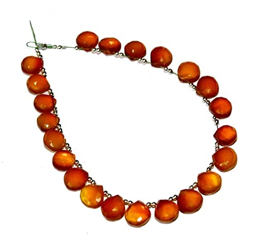 LKBEADS Yellow Brown Chalcedony Faceted Heart Briolette Size 10x10 mm Gemstone Briolette 4" strand.
