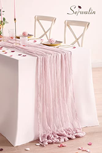 Serwalin Cheesecloth Table Runner 13Ft X 35" Gauze Table Runner For Wedding Reception Bridal Shower Baby Shower,Long Pink Table Runner 157” X 35”Rustic Boho Party Table Decor #TOP2