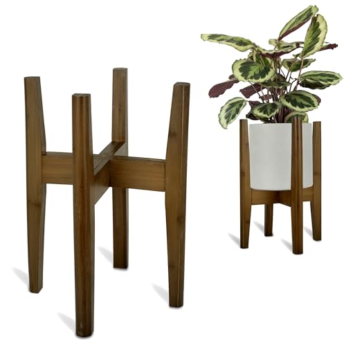 the lux | Adjustable Bamboo Plant Stand (20-30cm) | Flower Stand & Corner Shelf For Indoor Plant & House Plants (Walnut)