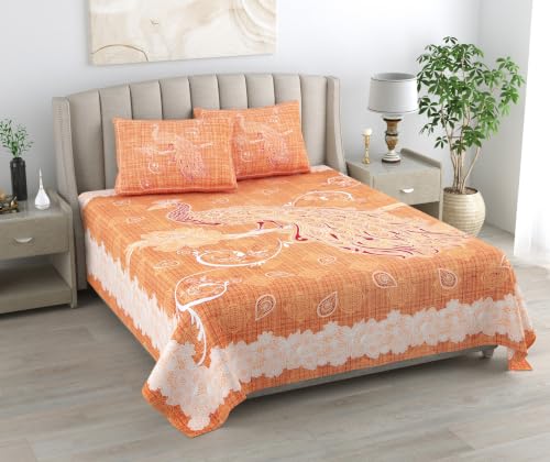 Image of 300 TC 100% Pure Cotton Bedsheet for Double Bed King Size (90x108) inch, Jaipuri Print Double Bedsheet with 2 Pillow Covers, Premium Printed Flat Bed Sheet