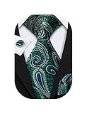 Barry.Wang Stylish Green Tie Set Hanky Cufflinks Wedding Party Necktie,Green,One Size