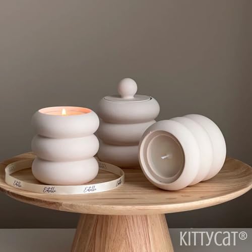 Image of Kitty Cat Aesthetic Soy Wax Scented Candles | Reusable Concrete Sea Shell Jars | Vanilla Aroma | 12+ Hours Burn Time | Perfect Home Decor for Bedroom, Office & Hostel (Round Stacked Jar Candle)