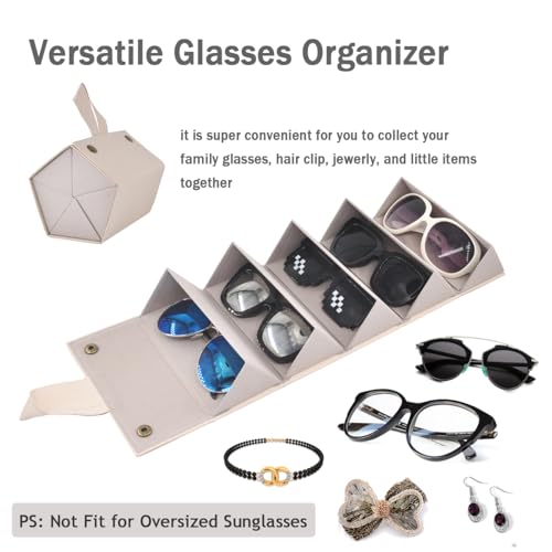 Image of Kenpal Sunglasses Storage Organizer Holder Foldable Travel Case with 5 Slot Compartments for Multiple Glasses