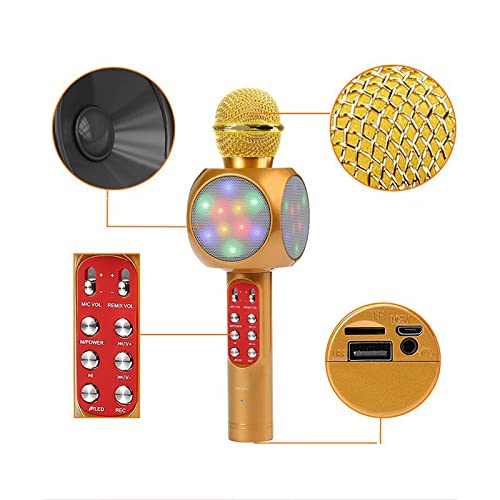 Microfone bluetooth sem fio com luzes coloridas National K Song artefato Microfone sem fio doméstico