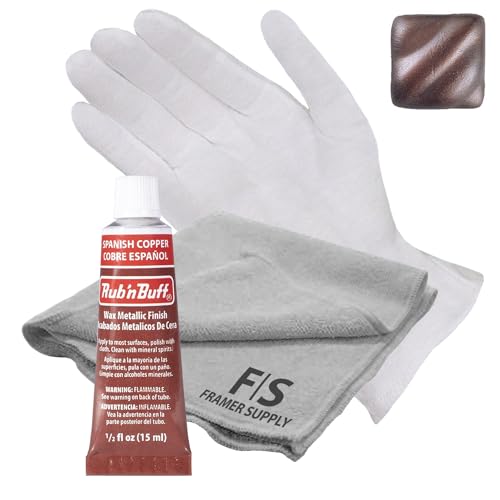 Rub n Buff Metallic Wax with Cotton Glove and 8 x 8 Cloth - Gilding Wax for a Smooth Adjustable Gloss Finish - Single 0.5oz/15ml Tube (Spanish Copper)