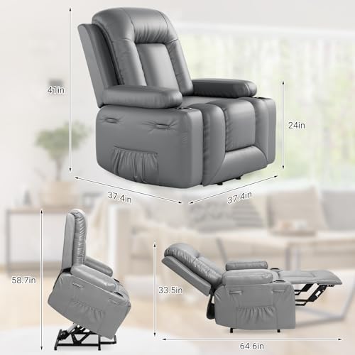 Sillón reclinable clásico con masaje gris claro miniatura 3