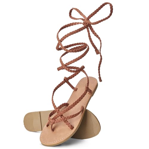 Image of Trary Sandals Women, Lace Up Sandals for Women, Sandals for Women Dressy Summer, Open Toe Gladiator Sandals, Flat Sandals for Women Dressy, Beach Sandals for Women, Summer Sandals for Women 2023